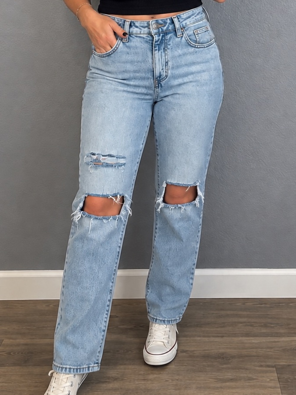 Cotton On Slim Straight Distressed Light Wash Jeans Size 4